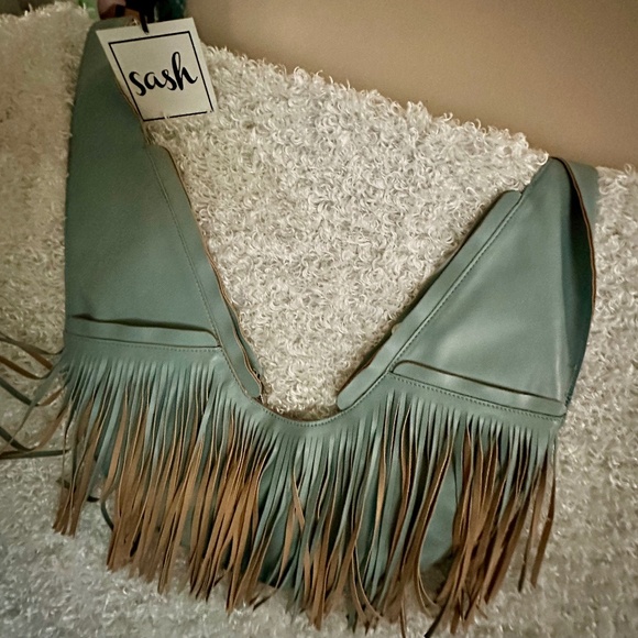 Blue Fringe Crossbody Bag with Bohemian Flair - Picture 1 of 9